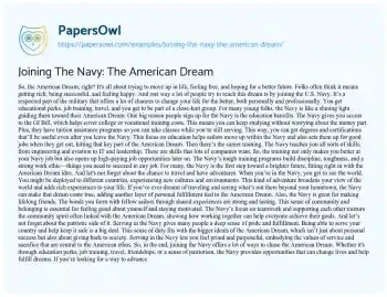 Essay on Joining the Navy: the American Dream