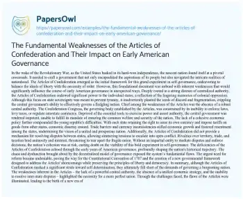 Essay on The Fundamental Weaknesses of the Articles of Confederation and their Impact on Early American Governance