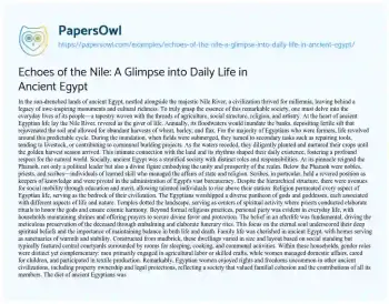 Essay on Echoes of the Nile: a Glimpse into Daily Life in Ancient Egypt