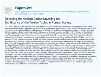 Essay on Decoding the Ancient Codex: Unveiling the Significance of the Twelve Tables in Roman Society