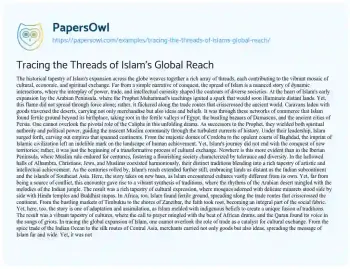 Essay on Tracing the Threads of Islam’s Global Reach