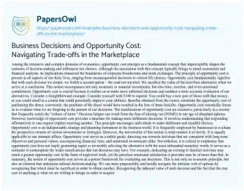 Essay on Business Decisions and Opportunity Cost: Navigating Trade-offs in the Marketplace