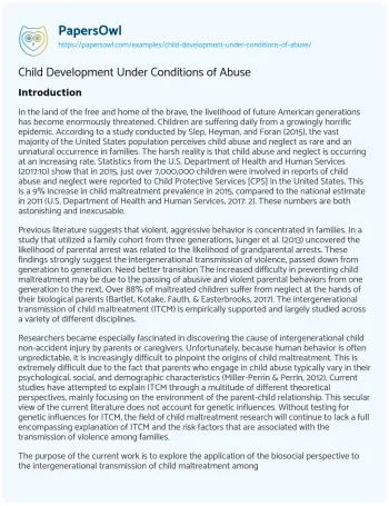 Essay on Child Development under Conditions of Abuse