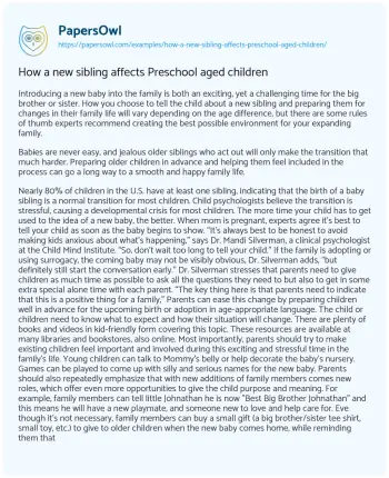 Essay on How a New Sibling Affects Preschool Aged Children