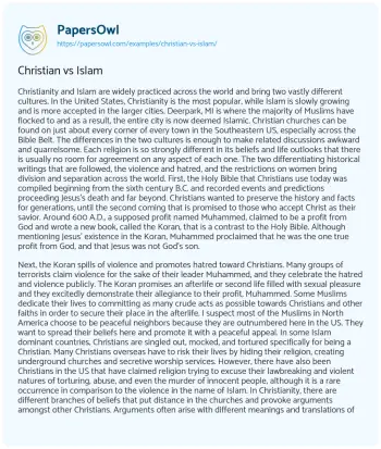 Essay on Christian Vs Islam