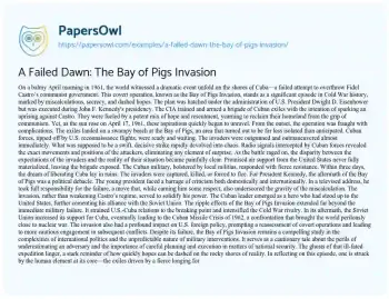 Essay on A Failed Dawn: the Bay of Pigs Invasion