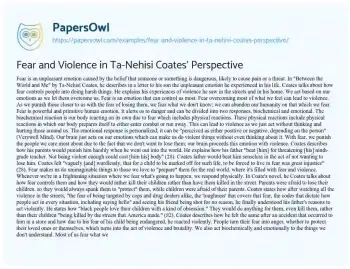 Essay on Fear and Violence in Ta-Nehisi Coates’ Perspective