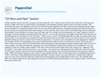 Essay on “Of Mice and Men” Sexism