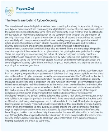 Essay on The Real Issue Behind Cyber-Security