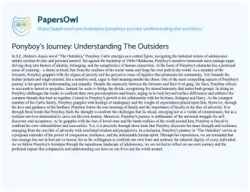 Essay on Ponyboy’s Journey: Understanding the Outsiders