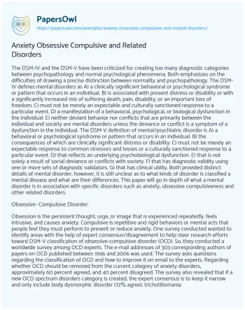 Essay on Anxiety Obsessive Compulsive and Related Disorders