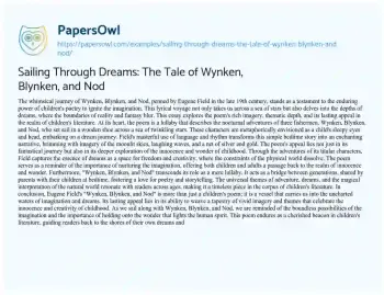 Essay on Sailing through Dreams: the Tale of Wynken, Blynken, and Nod