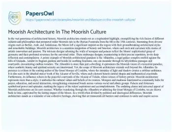 Essay on Moorish Architecture in the Moorish Culture