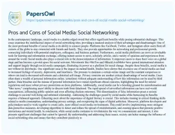 Essay on Pros and Cons of Social Media: Social Networking