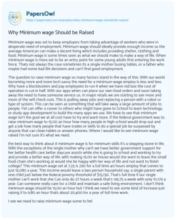 Essay on Why Minimum Wage should be Raised