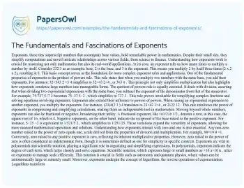 Essay on The Fundamentals and Fascinations of Exponents