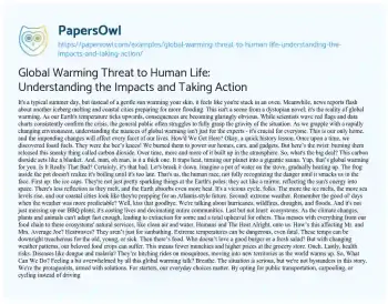 Essay on Global Warming Threat to Human Life: Understanding the Impacts and Taking Action