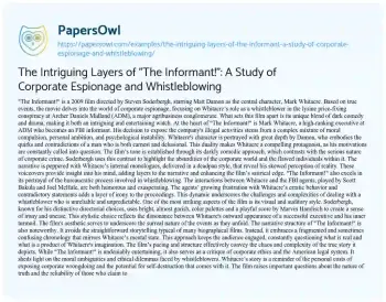 Essay on The Intriguing Layers of “The Informant!”: a Study of Corporate Espionage and Whistleblowing