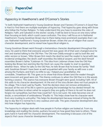 Essay on Hypocricy in Hawthorne’s and O’Connor’s Stories