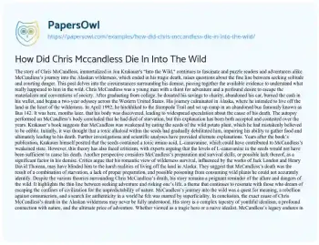 Essay on How did Chris Mccandless Die in into the Wild