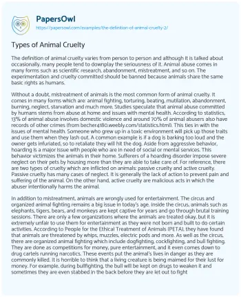 Essay on Types of Animal Cruelty