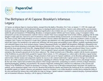 Essay on The Birthplace of Al Capone: Brooklyn’s Infamous Legacy