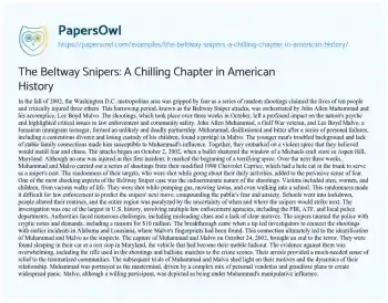 Essay on The Beltway Snipers: a Chilling Chapter in American History