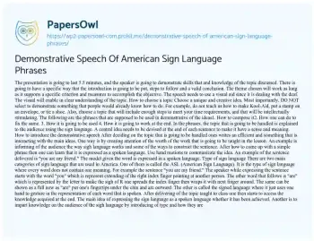 Essay on Demonstrative Speech of American Sign Language Phrases