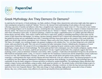 Essay on Greek Mythology: are they Demons or Demons?