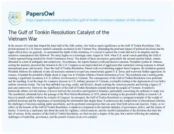 Essay on The Gulf of Tonkin Resolution: Catalyst of the Vietnam War