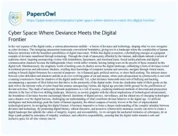 Essay on Cyber Space: where Deviance Meets the Digital Frontier