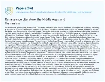 Essay on Renaissance Literature, the Middle Ages, and Humanism