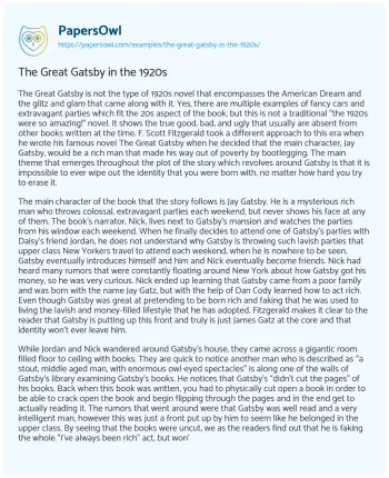 Essay on The Great Gatsby in the 1920s