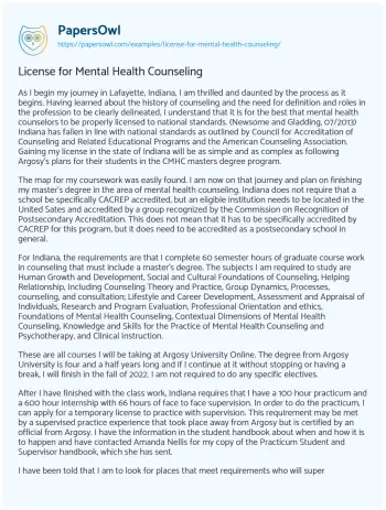 Essay on License for Mental Health Counseling