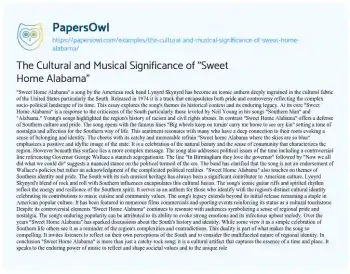 Essay on The Cultural and Musical Significance of “Sweet Home Alabama”