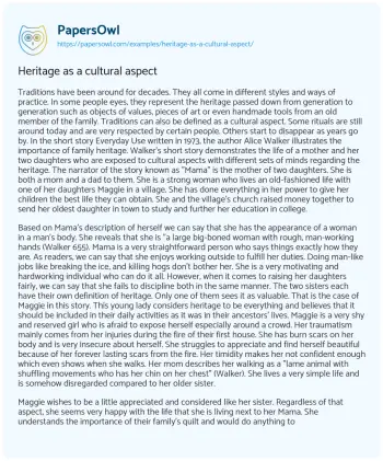 Essay on Heritage as a Cultural Aspect