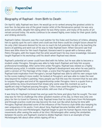 Essay on Biography of Raphael – from Birth to Death