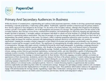 Essay on Primary and Secondary Audiences in Business