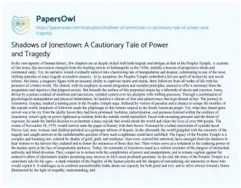 Essay on Shadows of Jonestown: a Cautionary Tale of Power and Tragedy