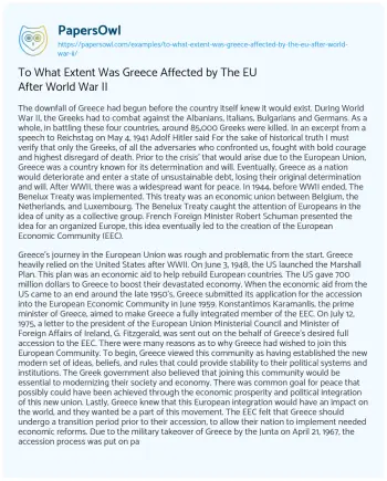 Essay on To what Extent was Greece Affected by the EU after World War II