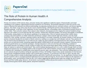 Essay on The Role of Protein in Human Health: a Comprehensive Analysis