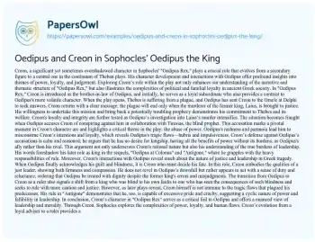 Essay on Oedipus and Creon in Sophocles’ Oedipus the King