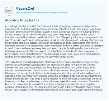 Essay on According to Sophie Hui