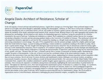 Essay on Angela Davis: Architect of Resistance, Scholar of Change