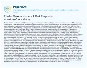 Essay on Charles Manson Murders: a Dark Chapter in American Crime History