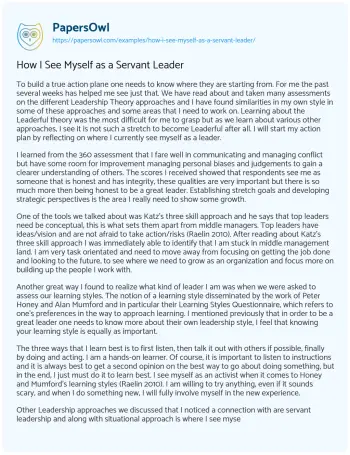 Essay on How i See myself as a Servant Leader