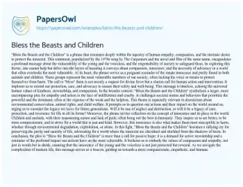 Essay on Bless the Beasts and Children