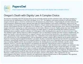 Essay on Oregon’s Death with Dignity Law: a Complex Choice