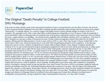 Essay on The Original “Death Penalty” in College Football, SMU Mustangs