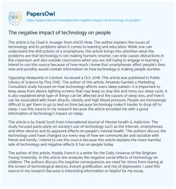 Essay on The Negative Impact of Technology on People